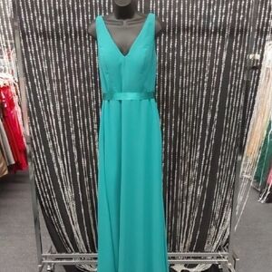 Chiffon Teal Sleeveless Formal Gown